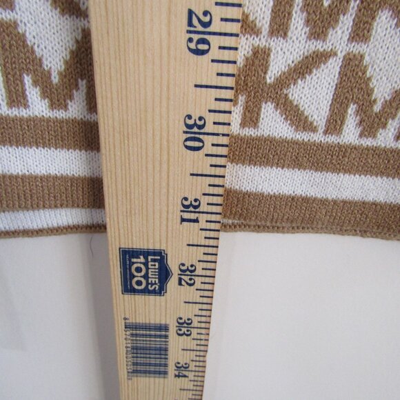 Michael Michael Kors Women's Signature MK Logo Knit Scarf Tan White Cozy Winter - Picture 7 of 8
